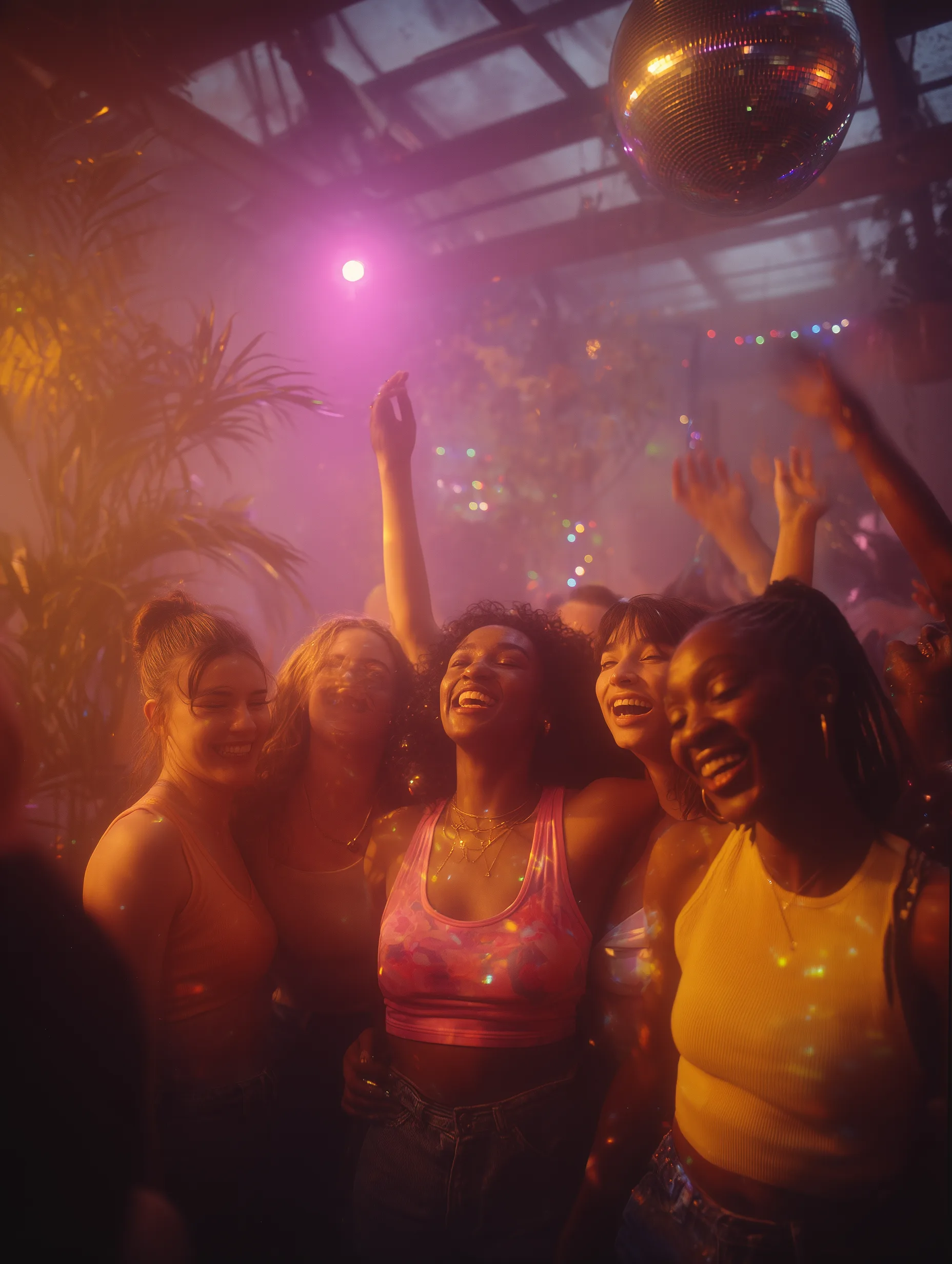un dancefloor de femmes qui dansent, bras levés