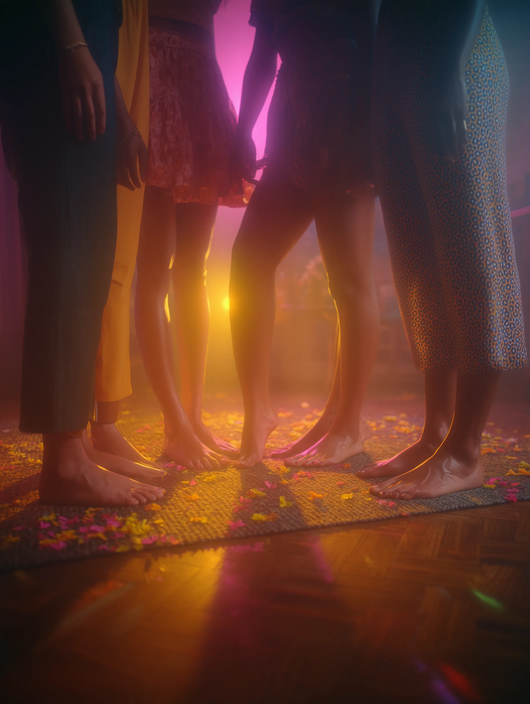 des pieds nus en cercle sur un parquet